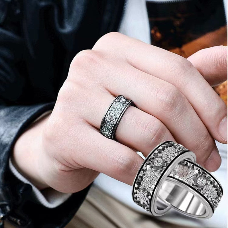 1pc 925 Silvery Gear Turnable Mechanical Retro Ring, Fall And Winter Street Fashion Men'S And Women'S Exclusive Jewelry, Suitable for Various Festivals And Occasions, Is Also The Best New Year Gift for Friends