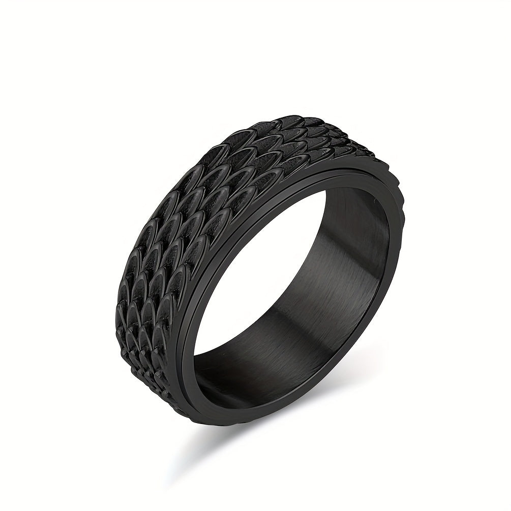 1pc Men's Retro Cool Rotating Ring, Punk Stainless Steel Ring with Dragon Scales