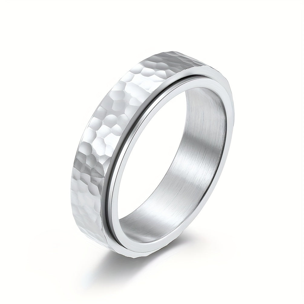 Elegant Stainless Steel Rotating Ring with Unique Zinc Alloy Pattern - Hypoallergenic, Non-Slip Rubber Grip, Perfect for Casual Attire or Special Occasions, Daily Wear Ring | Minimalist Ring | Durable Ring