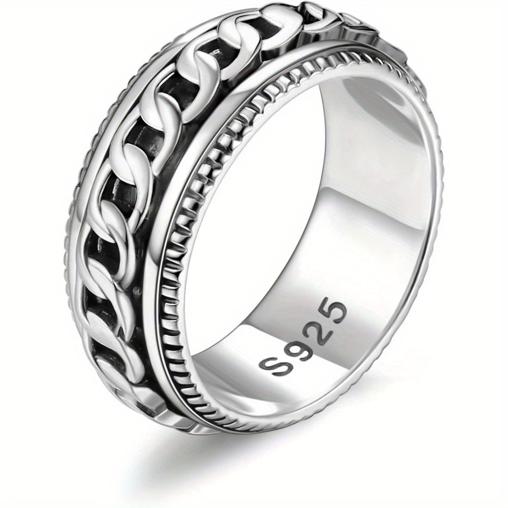 1pc 925 Sterling Silvery Anxiety Fidget Spinner Ring for Women Men - Adjustable Stress Reliever, Classic Design, 4.7g/0.17oz, Ideal for Weddings & Gifts, Wedding Accessory, Moon And Stars Motif, Durable Jewelry