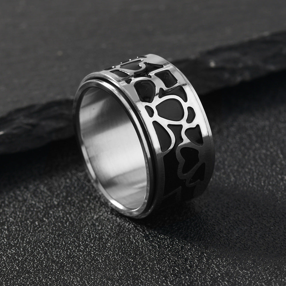 1 European And American Retro Stainless Steel Men'S Ring with Non Fading, Oiled Cross Texture, Rotatable Ring