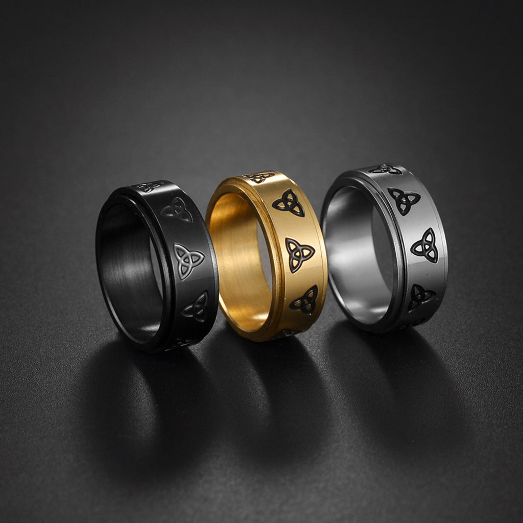 Men's New Triangle Knot Pattern Design Rotatable Stainless Steel Elegant Decompression Ring, Fidget Ring, Adjustable Ring, Minimalist Ring, Bohemian Style, Polished Finish, Highquality Metal, Decorative Ring, Fashion Ring, Jewelry Lovers, Gift for Him