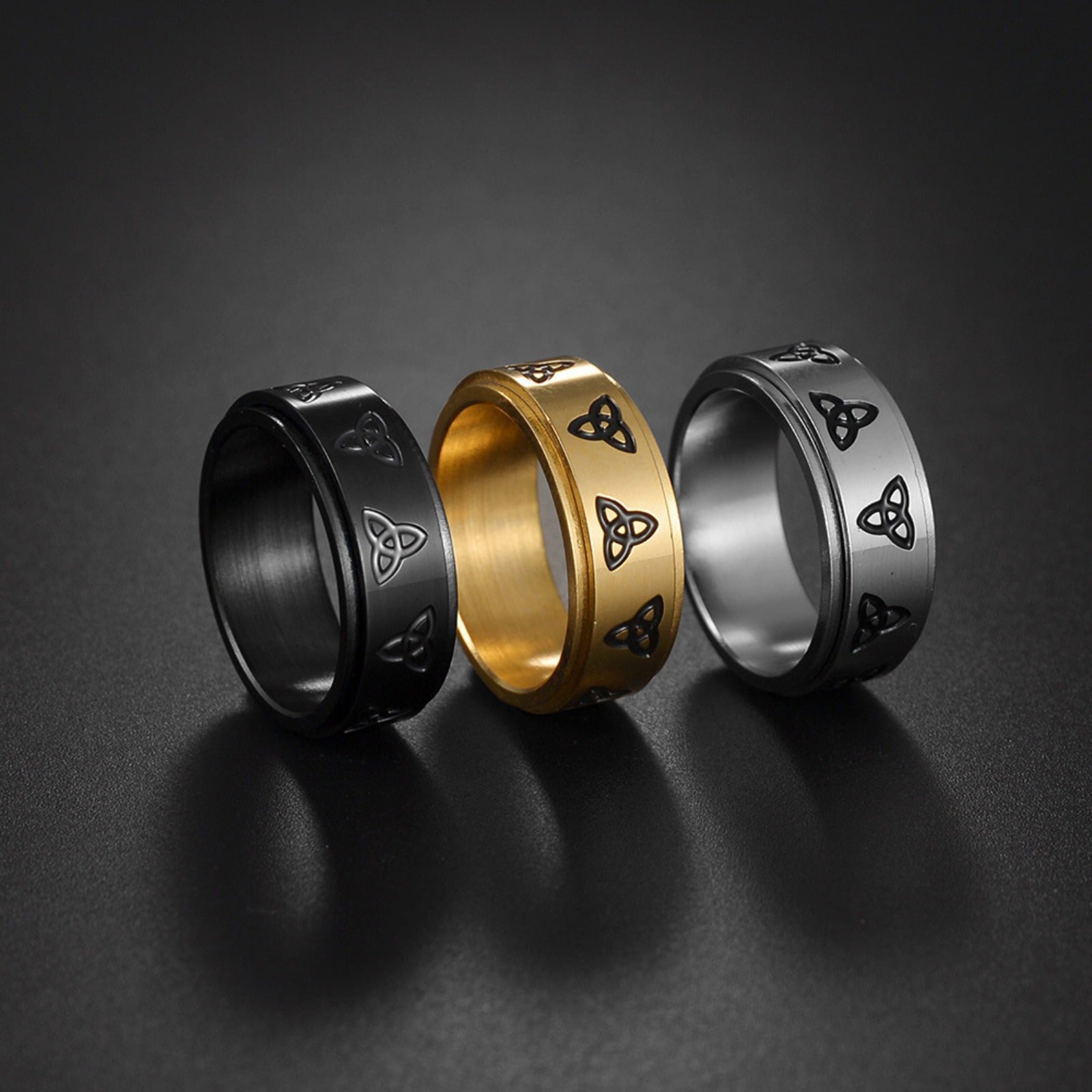 Men's New Triangle Knot Pattern Design Rotatable Stainless Steel Elegant Decompression Ring, Fidget Ring, Adjustable Ring, Minimalist Ring, Bohemian Style, Polished Finish, Highquality Metal, Decorative Ring, Fashion Ring, Jewelry Lovers, Gift for Him
