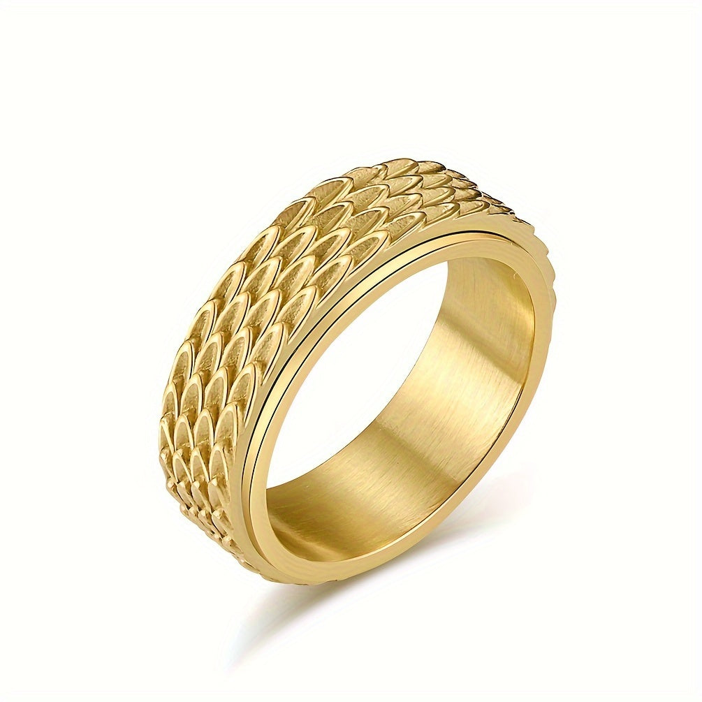 1pc Men's Retro Cool Rotating Ring, Punk Stainless Steel Ring with Dragon Scales