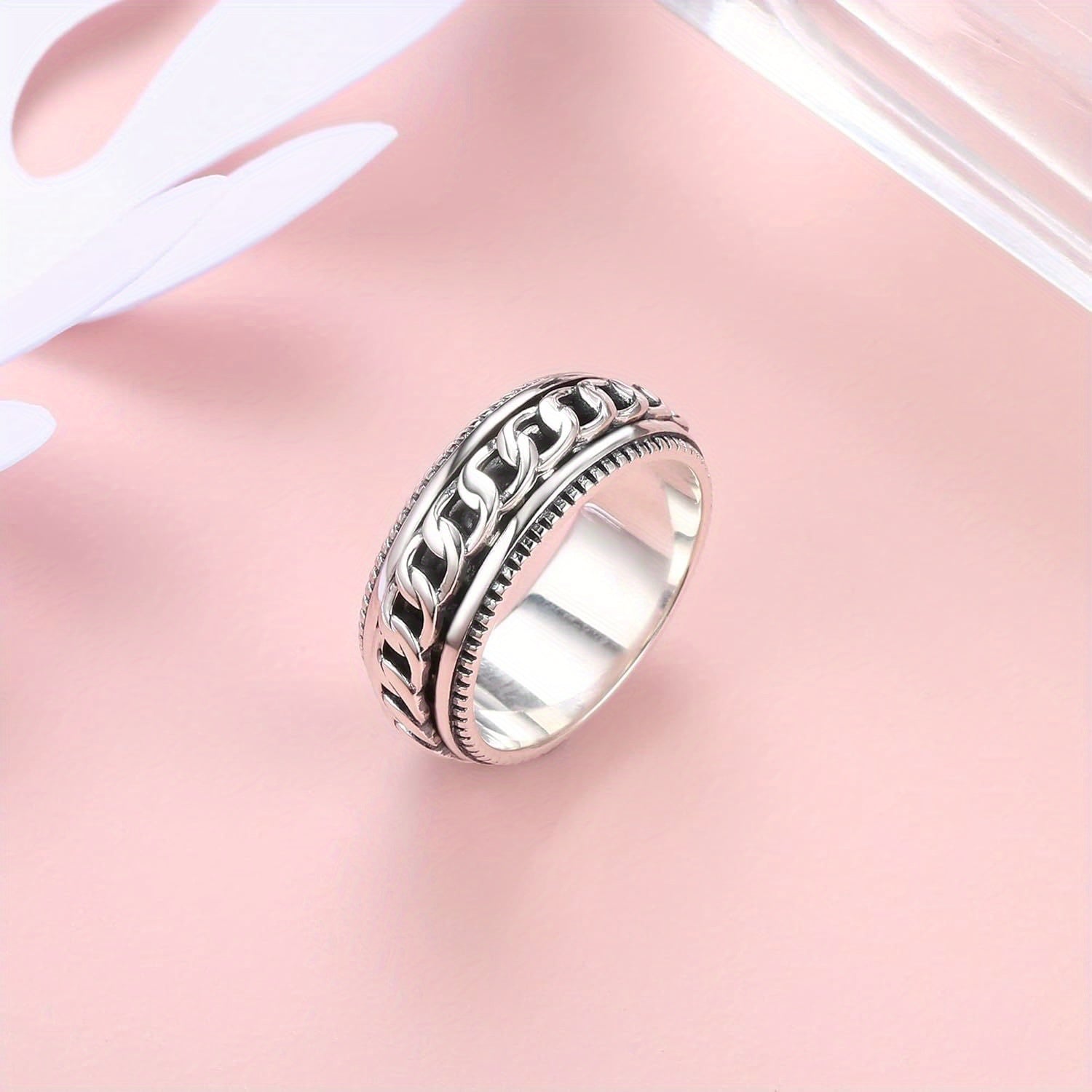 1pc 925 Sterling Silvery Anxiety Fidget Spinner Ring for Women Men - Adjustable Stress Reliever, Classic Design, 4.7g/0.17oz, Ideal for Weddings & Gifts, Wedding Accessory, Moon And Stars Motif, Durable Jewelry