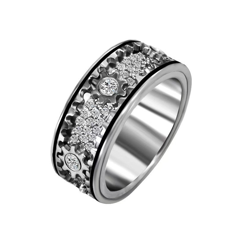 1pc 925 Silvery Gear Turnable Mechanical Retro Ring, Fall And Winter Street Fashion Men'S And Women'S Exclusive Jewelry, Suitable for Various Festivals And Occasions, Is Also The Best New Year Gift for Friends