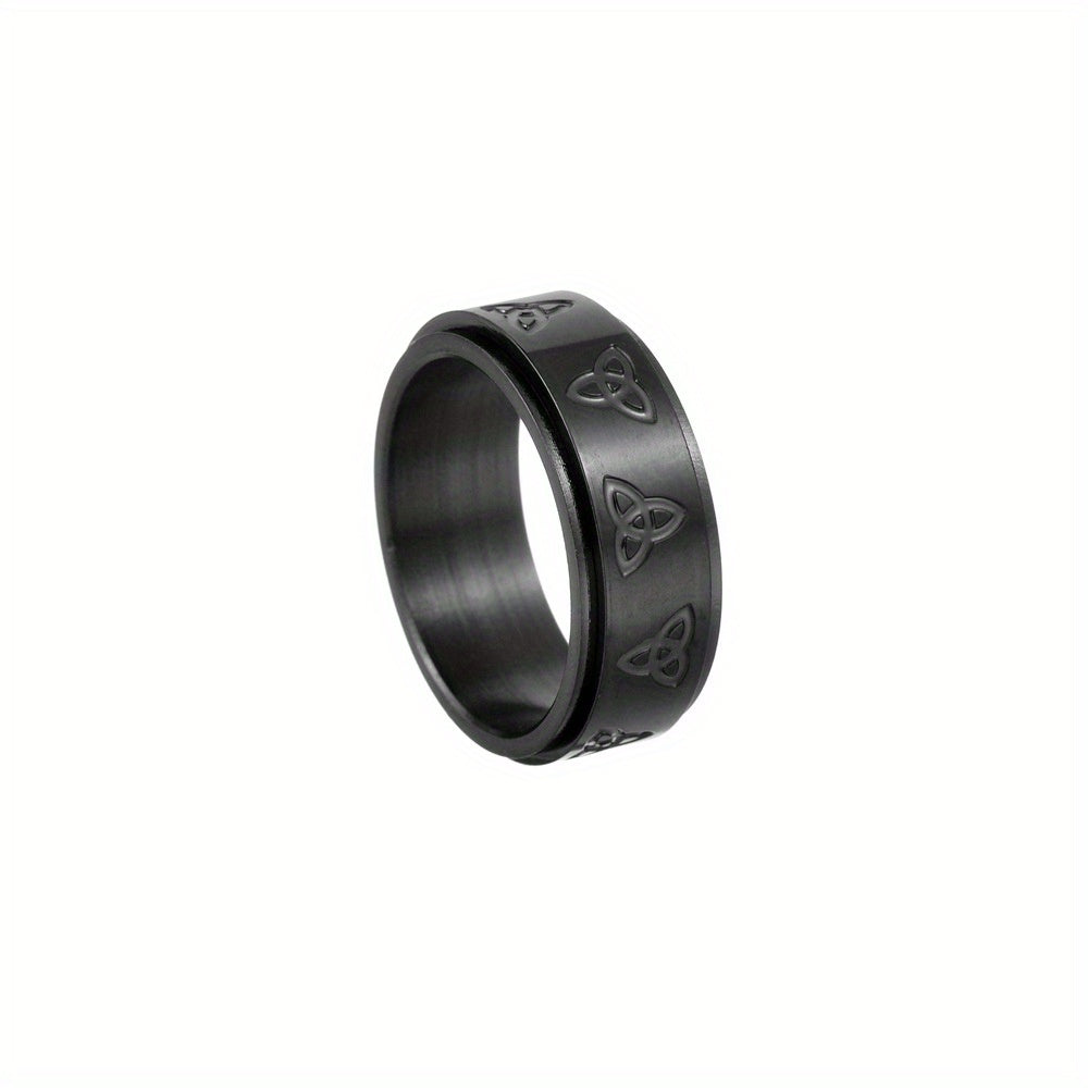 Men's New Triangle Knot Pattern Design Rotatable Stainless Steel Elegant Decompression Ring, Fidget Ring, Adjustable Ring, Minimalist Ring, Bohemian Style, Polished Finish, Highquality Metal, Decorative Ring, Fashion Ring, Jewelry Lovers, Gift for Him