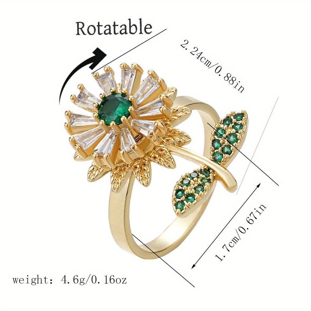 Women's 360° Rotating Color-Changing Flower Ring - Stainless Steel Interchangeable Face Jewelry with Multi-Color Options (Purple, Green, Pink, Red, Clear) | Rotatable Flower Petals & Center | Birthday/Baptism/Halloween/Christmas Gift | Elegant Gift Box