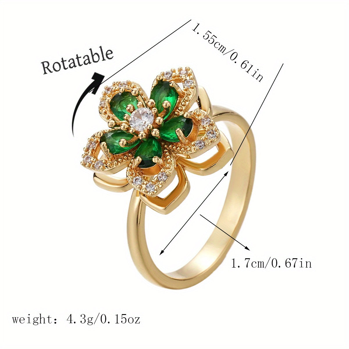 Women's 360° Rotating Color-Changing Flower Ring - Stainless Steel Interchangeable Face Jewelry with Multi-Color Options (Purple, Green, Pink, Red, Clear) | Rotatable Flower Petals & Center | Birthday/Baptism/Halloween/Christmas Gift | Elegant Gift Box