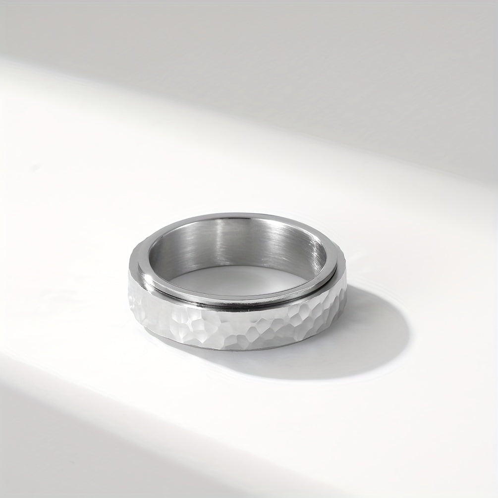 Elegant Stainless Steel Rotating Ring with Unique Zinc Alloy Pattern - Hypoallergenic, Non-Slip Rubber Grip, Perfect for Casual Attire or Special Occasions, Daily Wear Ring | Minimalist Ring | Durable Ring