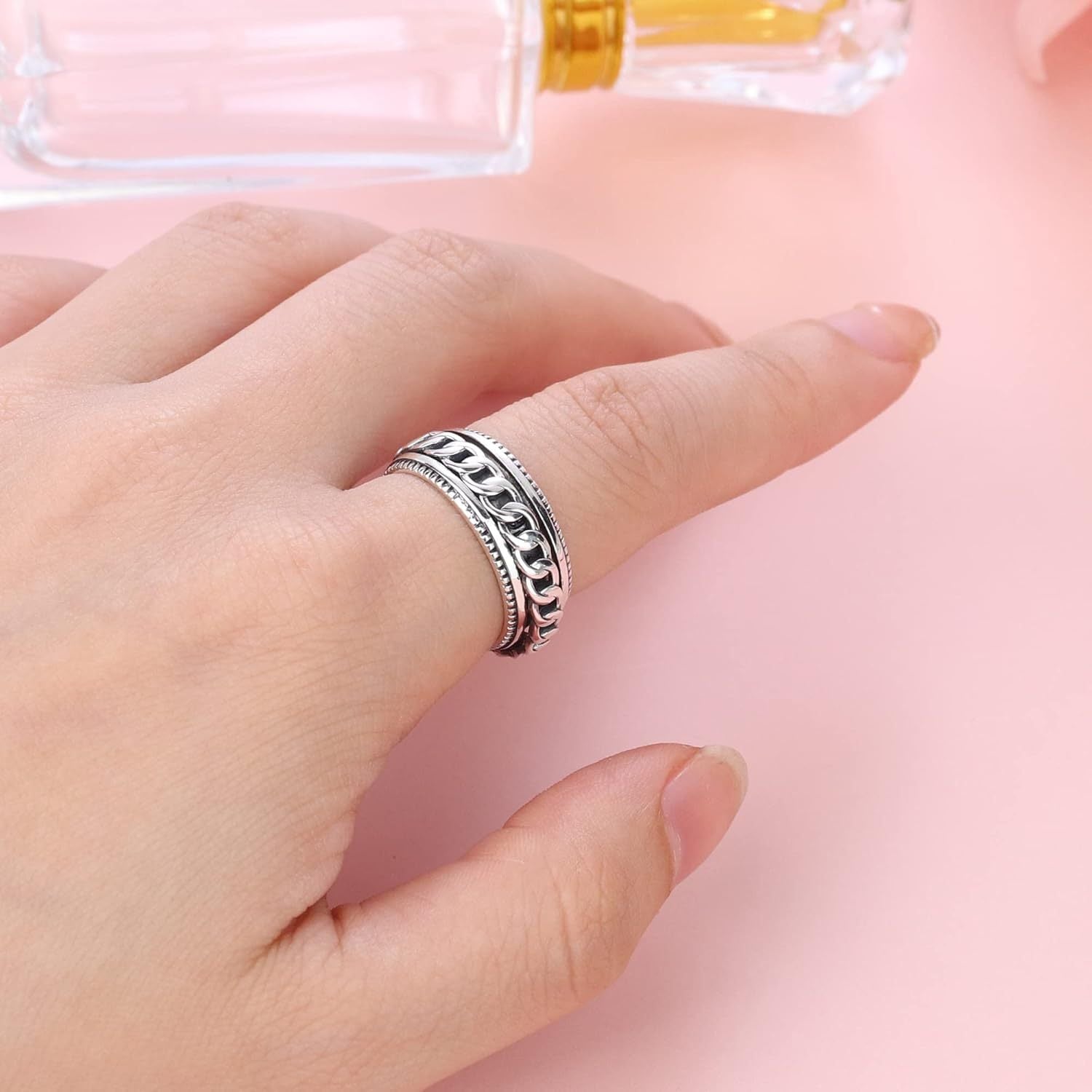1pc 925 Sterling Silvery Anxiety Fidget Spinner Ring for Women Men - Adjustable Stress Reliever, Classic Design, 4.7g/0.17oz, Ideal for Weddings & Gifts, Wedding Accessory, Moon And Stars Motif, Durable Jewelry