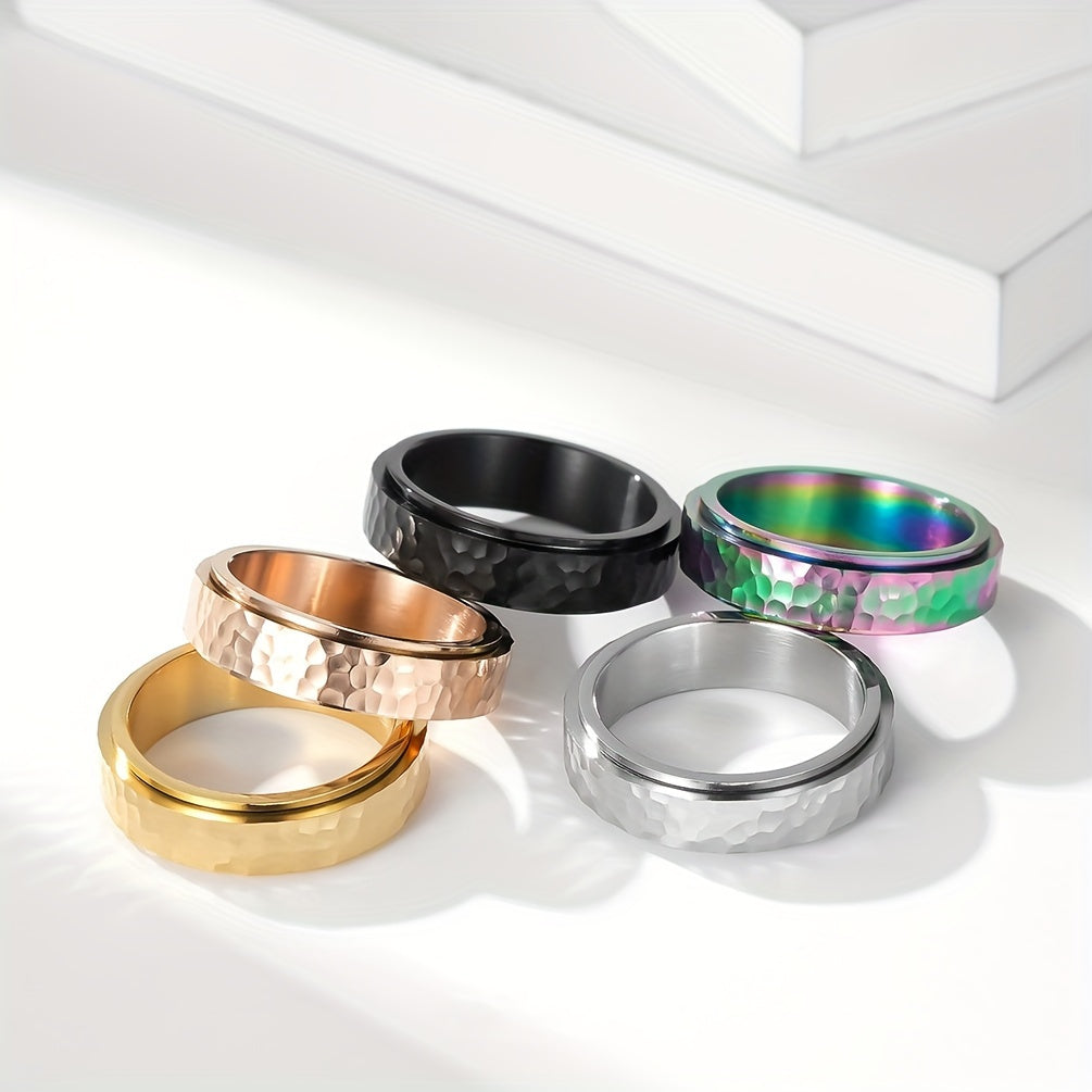 Elegant Stainless Steel Rotating Ring with Unique Zinc Alloy Pattern - Hypoallergenic, Non-Slip Rubber Grip, Perfect for Casual Attire or Special Occasions, Daily Wear Ring | Minimalist Ring | Durable Ring
