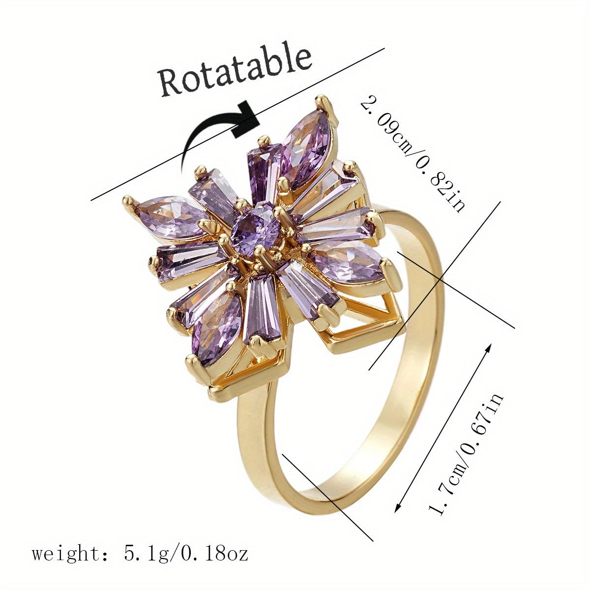 Women's 360° Rotating Color-Changing Flower Ring - Stainless Steel Interchangeable Face Jewelry with Multi-Color Options (Purple, Green, Pink, Red, Clear) | Rotatable Flower Petals & Center | Birthday/Baptism/Halloween/Christmas Gift | Elegant Gift Box
