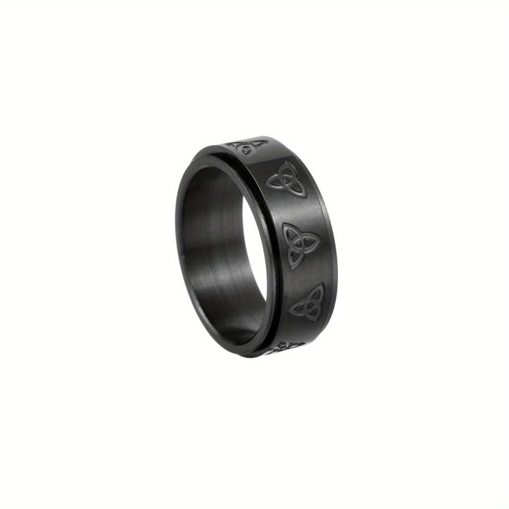 Men's New Triangle Knot Pattern Design Rotatable Stainless Steel Elegant Decompression Ring, Fidget Ring, Adjustable Ring, Minimalist Ring, Bohemian Style, Polished Finish, Highquality Metal, Decorative Ring, Fashion Ring, Jewelry Lovers, Gift for Him
